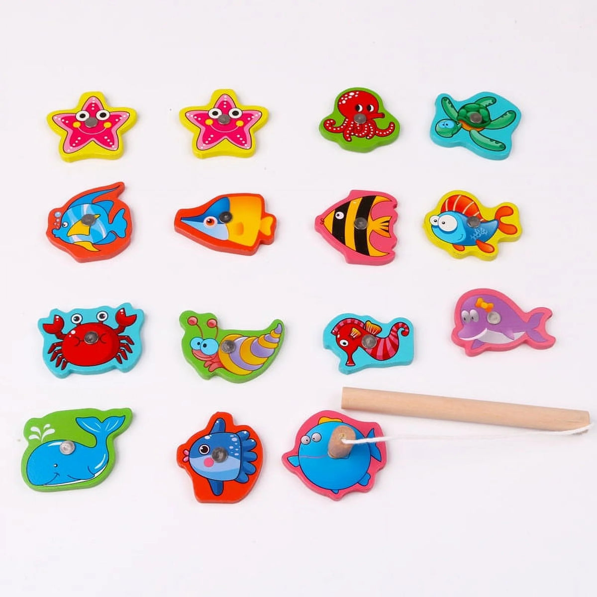15 Fishes Wooden Kids Magnetic Fishing Game N1883