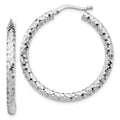 14 Karat White Gold Diamond-cut Hoop Earrings Q89659