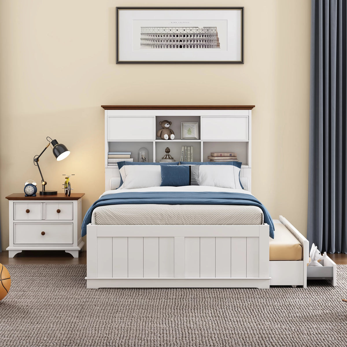 Full Wooden Bedroom Set with Trundle and 2-Drawer Nightstand S21424