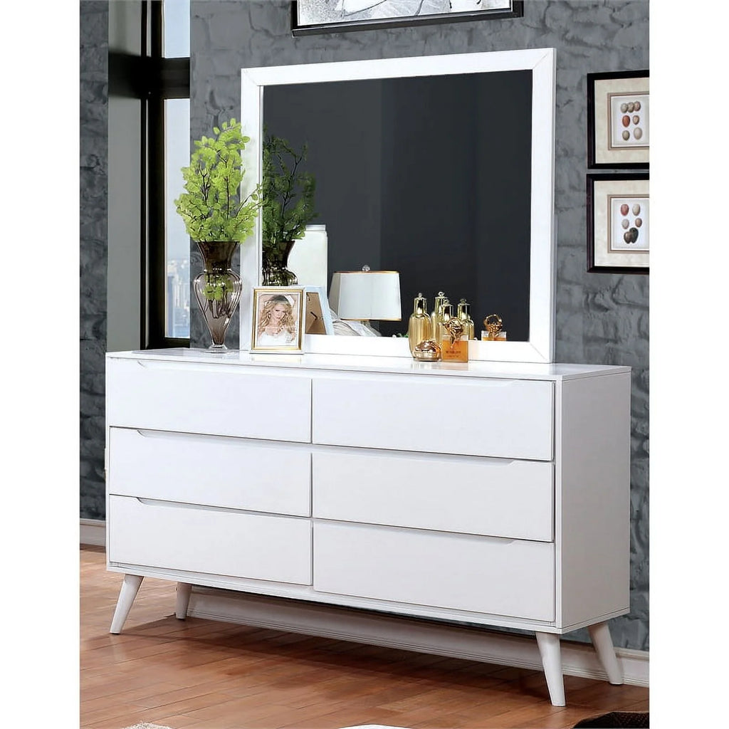 4pc Wood Bedroom Set King Nightstand Dresser Mirror White N326438