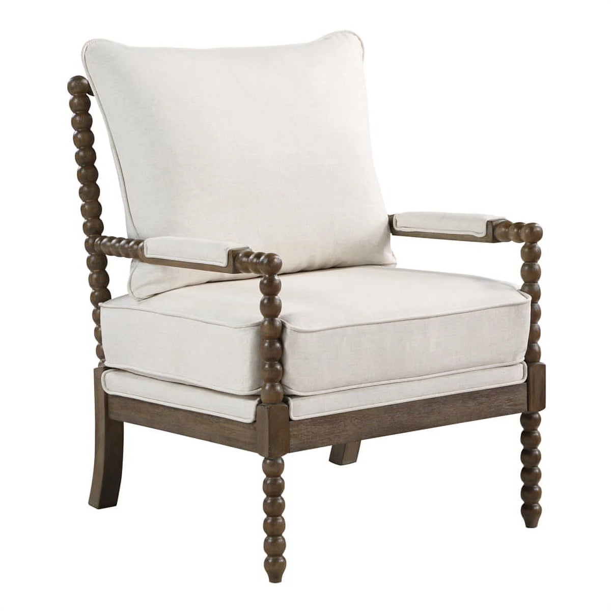 2 Piece Linen Fabric Spindle Chair Set with Wood Frame in Beige F135245