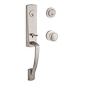 Satin Nickel Handleset with Round Knob and Contemporary Round Rose W796724