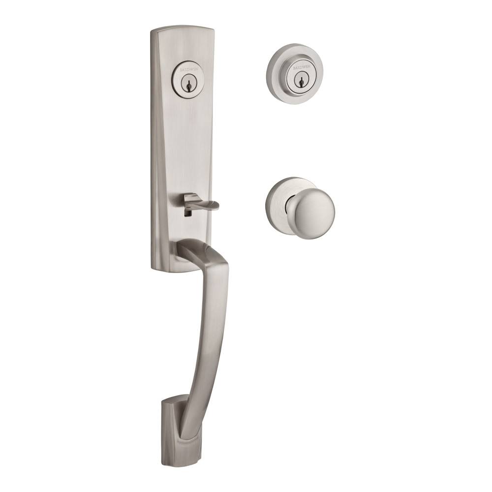 Satin Nickel Handleset with Round Knob and Contemporary Round Rose W796724