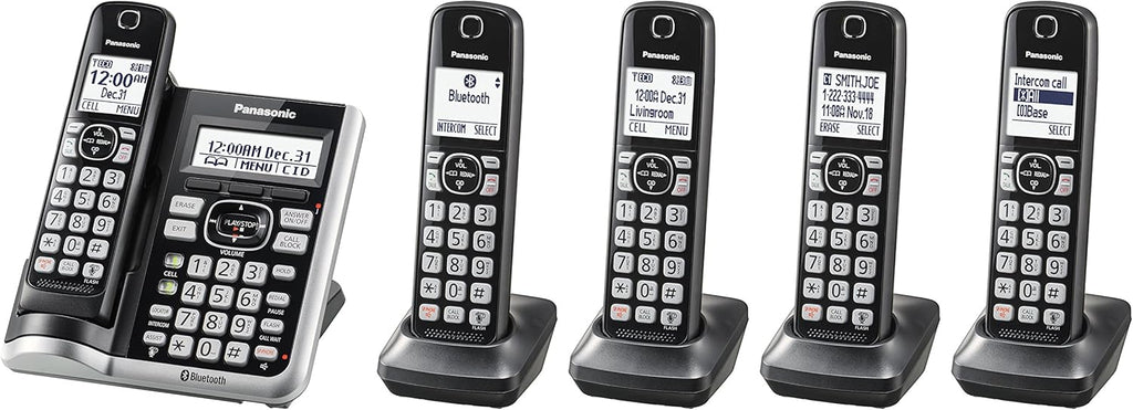 Black Cordless Phone System with 5 Handsets P7710