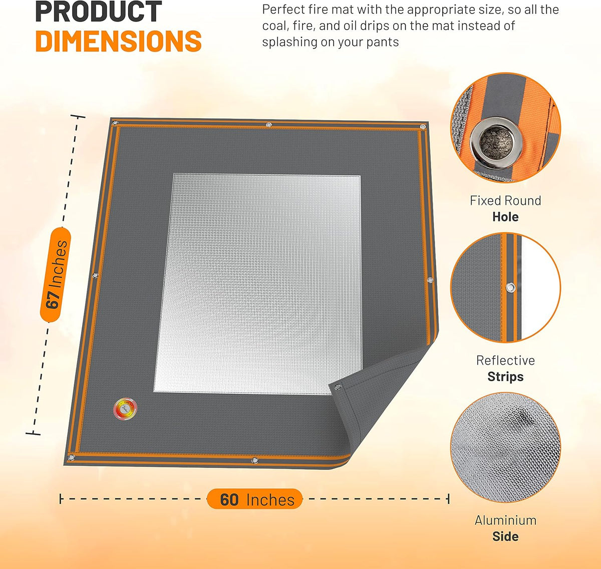 4 Layers Fire Pit Mats 67 × 60 Square Fireproof Mat X136