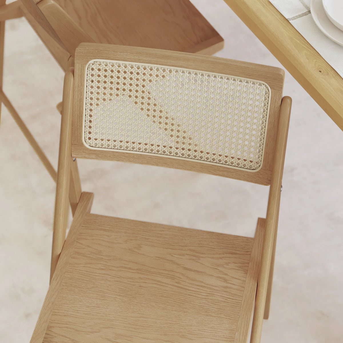 Set of 2 Cane Rattan Folding Chairs with Solid Wood Frames B178