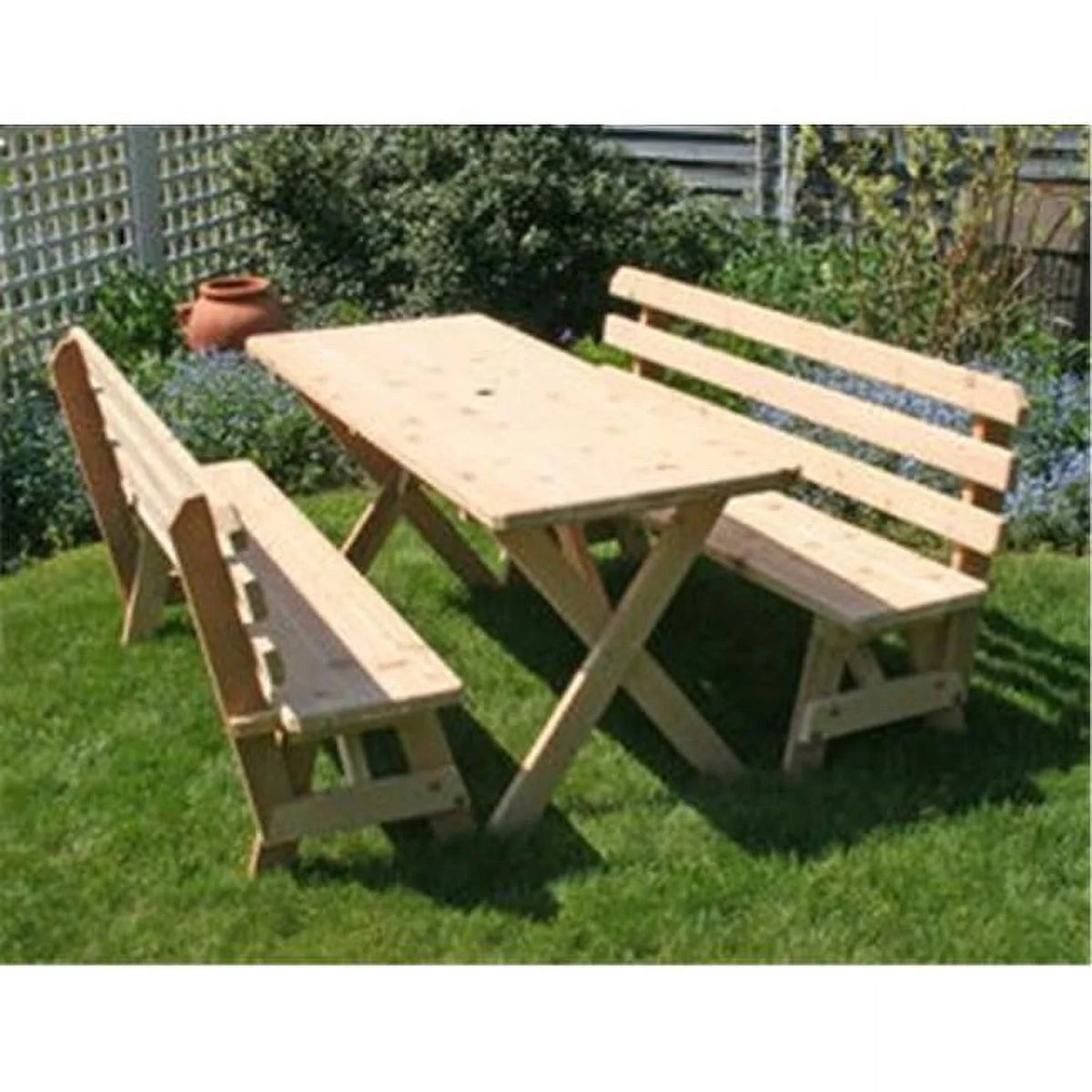 Cedar 5 ft. Cross Legged Picnic Table with 2 Backed Benches D55784