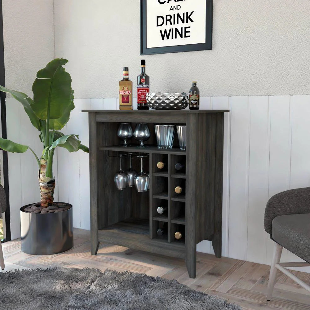 Engineered Wood Bar Cabinet with 2 Open Shelves in Espresso F9210