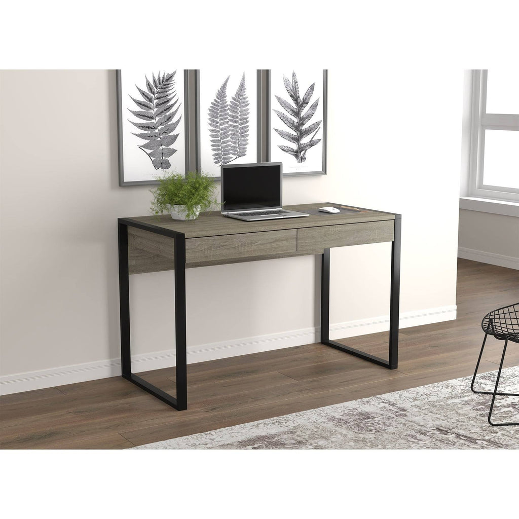 Dark Taupe 2-Drawers Computer Desk with Black Metal G8668