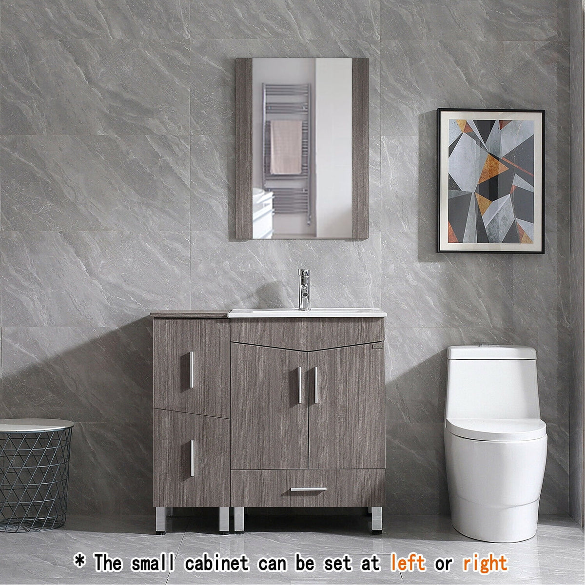 36" Light Brown Wood Bathroom Vanity with Ceramic Sink and Drawers P3750
