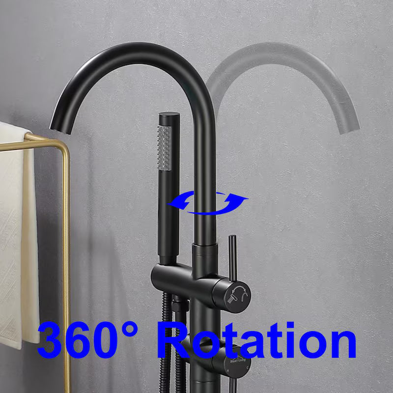 2-Handle Freestanding Bathtub Faucet with Handheld Shower Matte Black H86303
