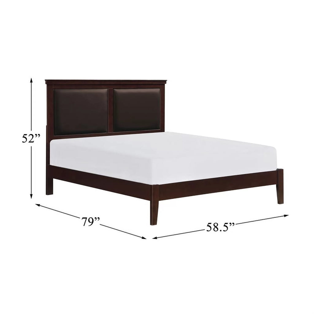 Cherry Wood and Faux Leather Full Bed X7044