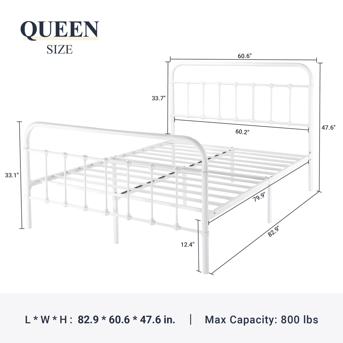 Queen Size Black Metal Platform Bed Frame with Headboard and Footboard T519144