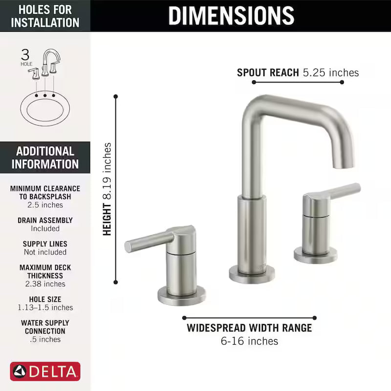 8 in. Widespread 2-Handle Bathroom Faucet in Stainless S49005