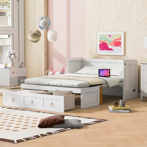 Full Size Murphy Bed Chest with USB Charging Station and Storage Drawer C4875