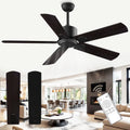 52" Ceiling Fan with Remote Control No Light, 6 Speeds Reversible DC Motor 5 Blades Black/Walnut B4284