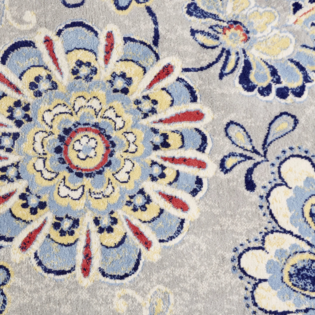 Grey/Red Bohemian Floral Area Rug 5'3"x7'2" R504