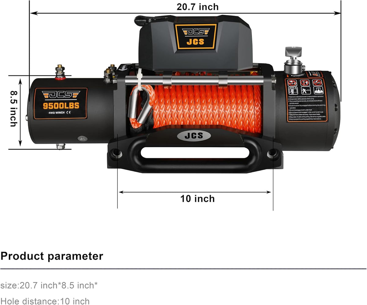 9500 lbs 12V Electric Winch Kit with Synthetic Rope, Waterproof Cover, Hawse Fairlead, Wireless and Corded Remote K948