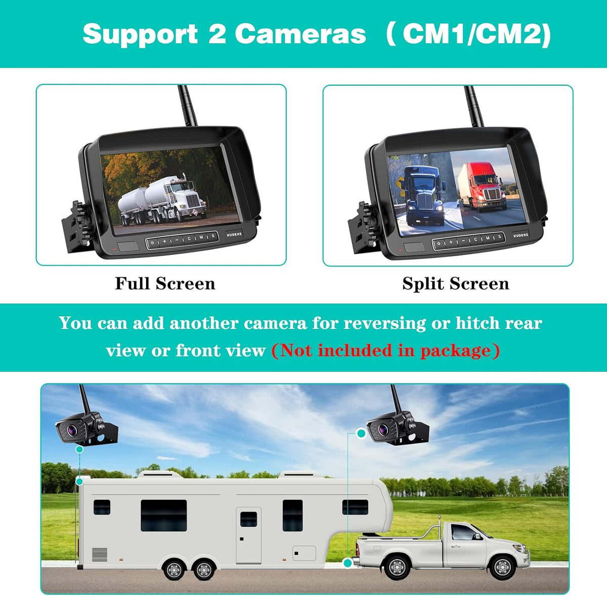 Wireless Backup Camera with 7 Inch Monitor, IP69 Waterproof, Support 2 Cameras Y45096