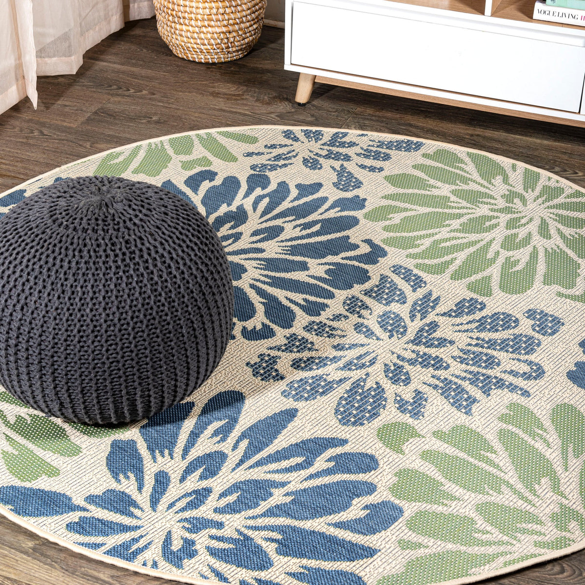 Navy Green 6' Round Indoor/Outdoor Area Rug M13252