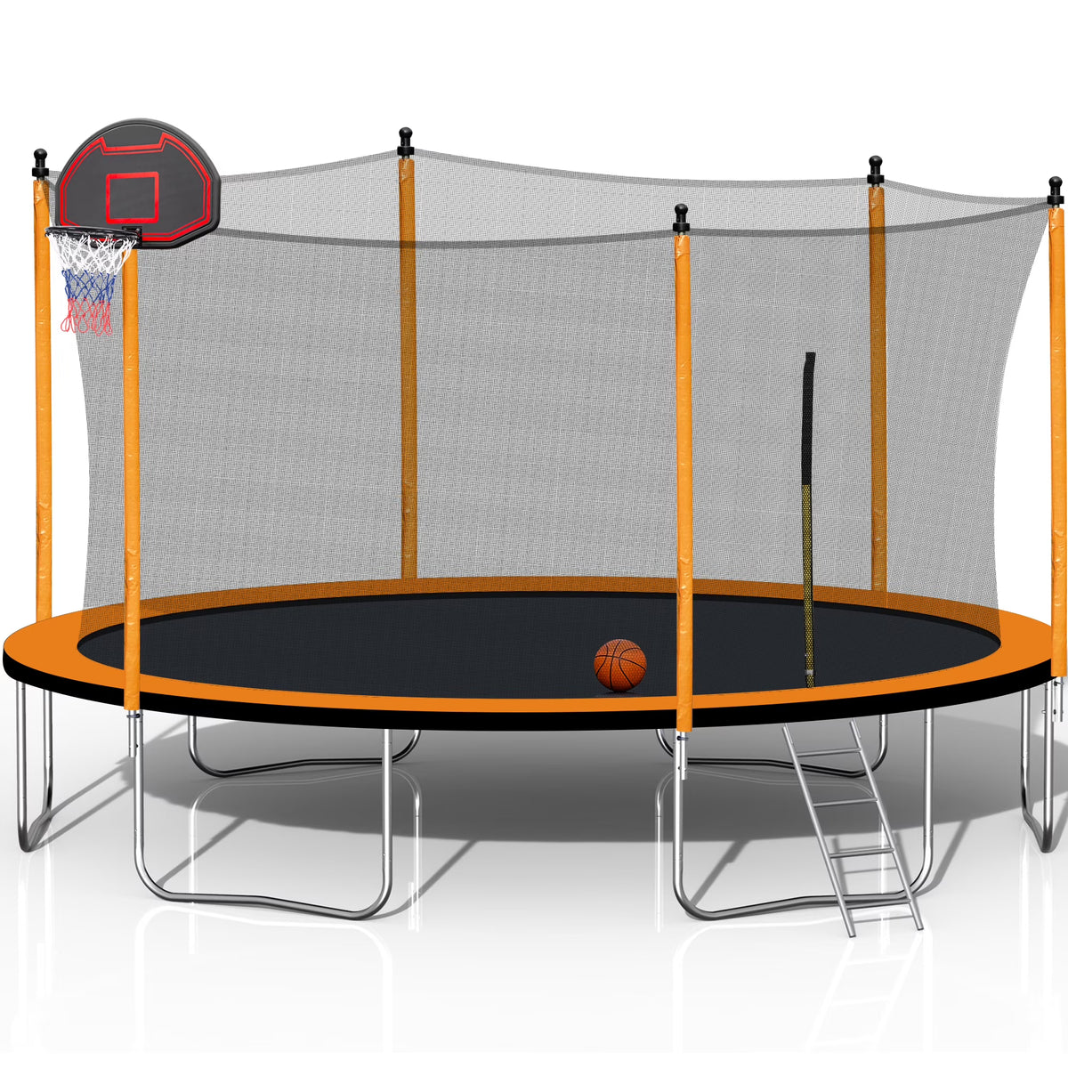 Orange 15FT Trampoline with Basketball Hoop and Ladder P287
