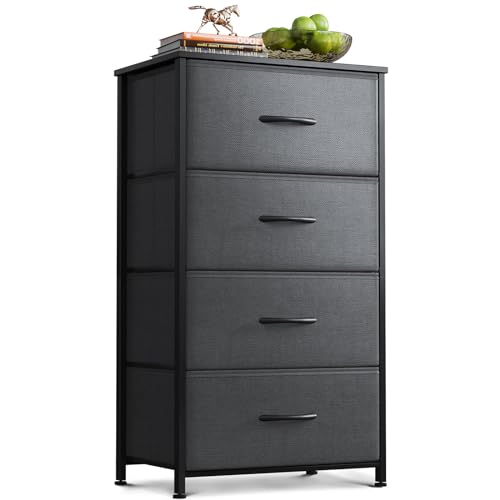 Dark Grey 4 Drawer Fabric Dresser with Wood Top F550