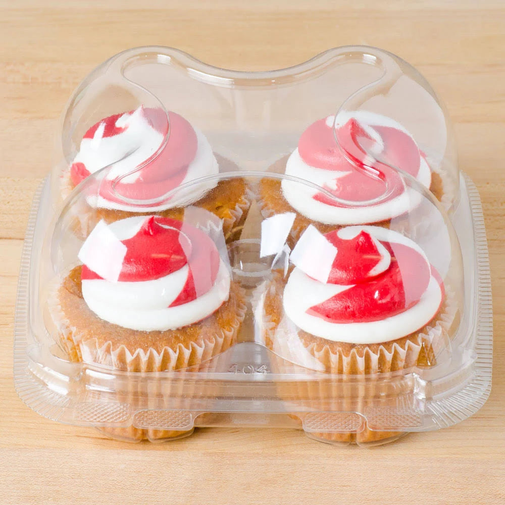 4 Compartment Clear Hinged High Dome Cupcake Container I893