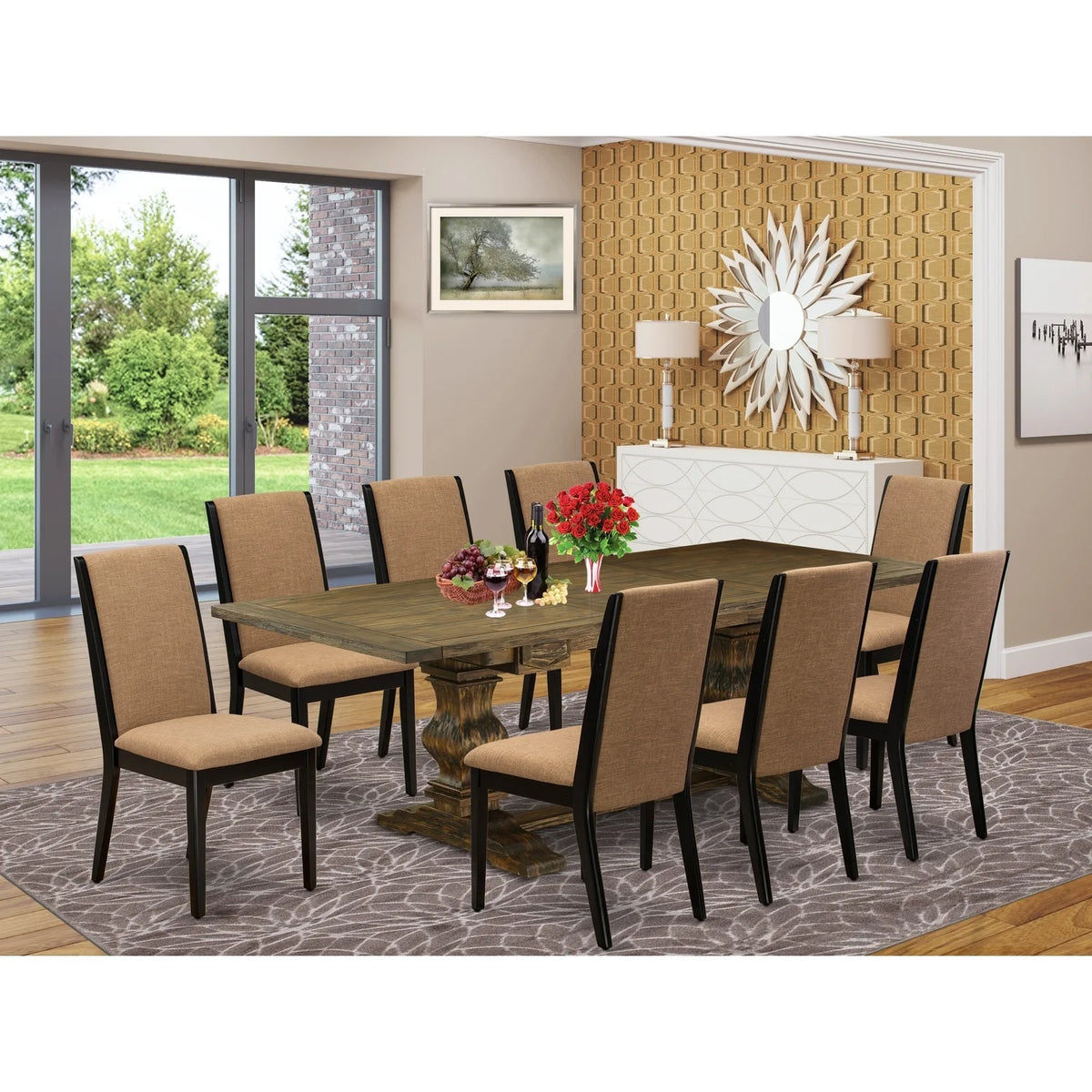 9 Pc Dining Room Table Set with Chairs A344
