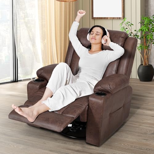 Brown Massage Rocking Recliner Chair with Heat and USB E950033