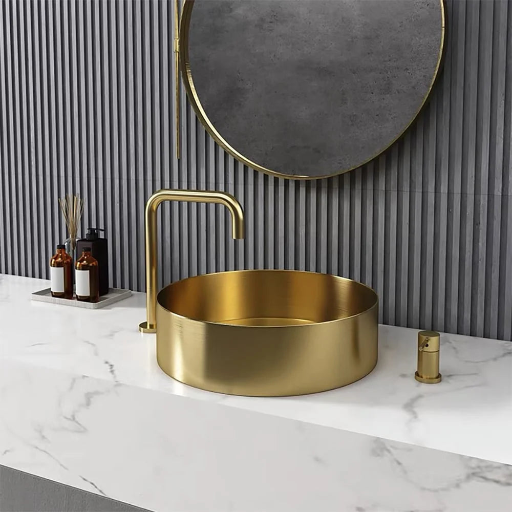 Gold Round Stainless Steel Vessel Sink J70075