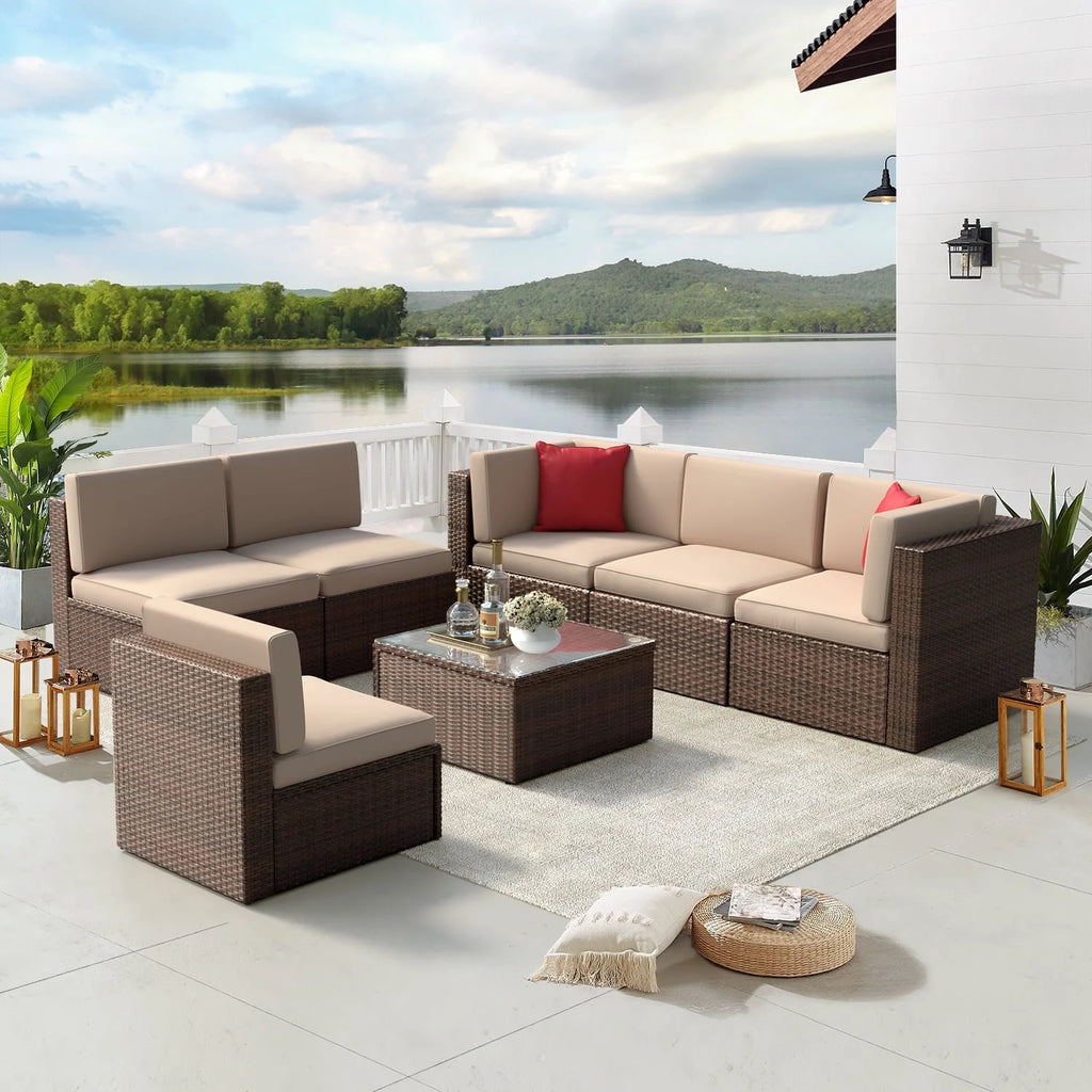 8 PCS Outdoor Patio Furniture Set with Fire Pit Table H405497