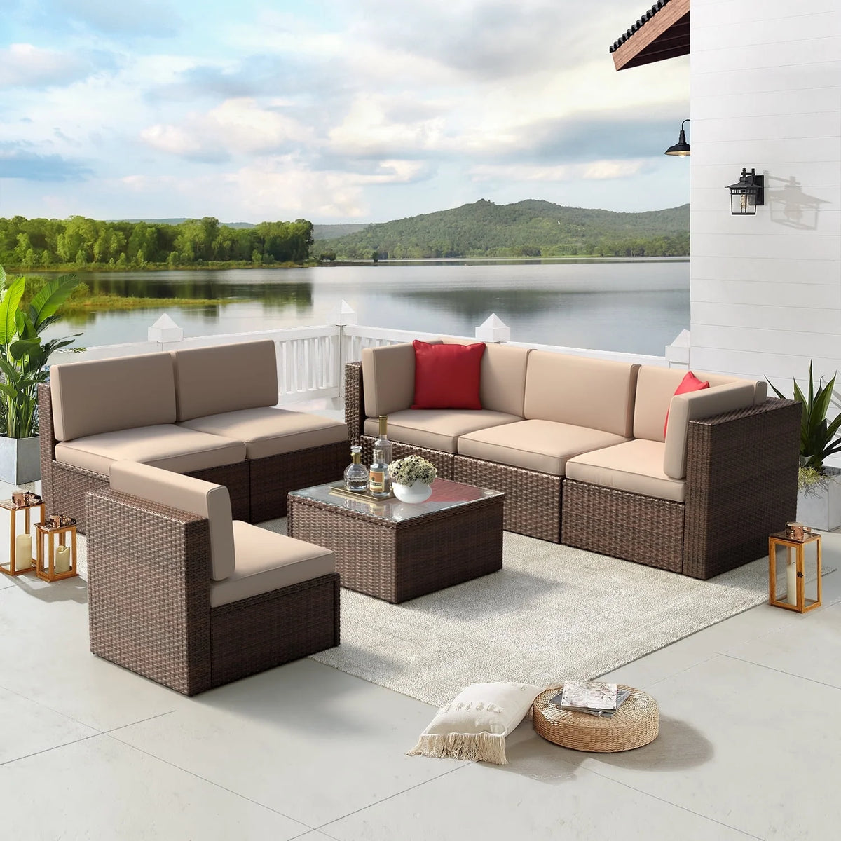 8 PCS Outdoor Patio Furniture Set with Fire Pit Table H405497