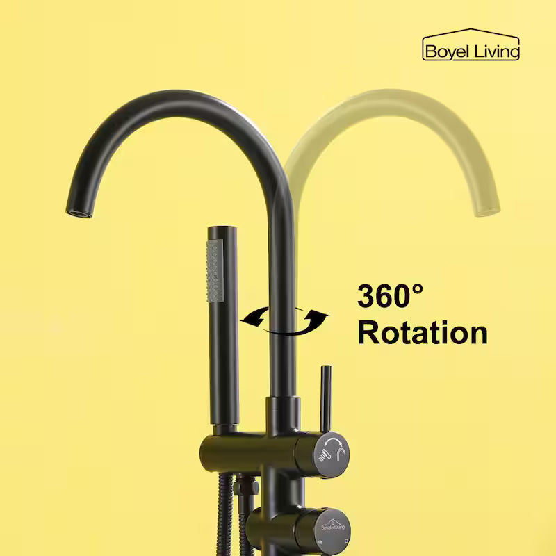 2-Handle Freestanding Bathtub Faucet with Handheld Shower Matte Black H86303