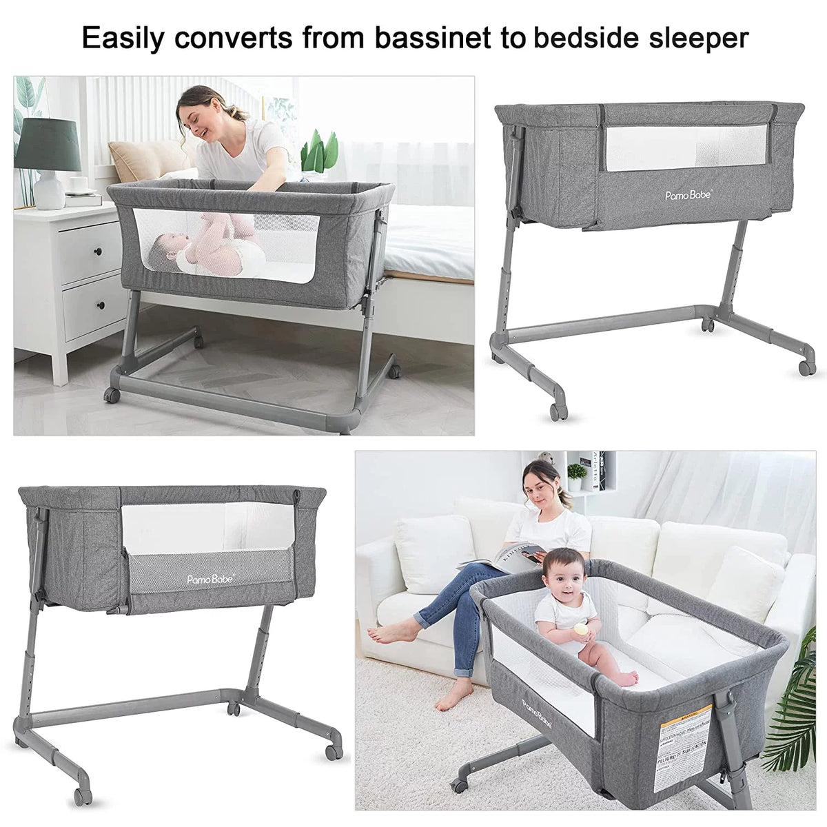 Grey Bassinet with Wheels and Folding Frame H93844
