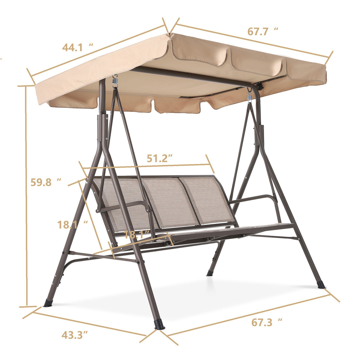 Beige 3-Person Steel Outdoor Patio Swing Chair G23584