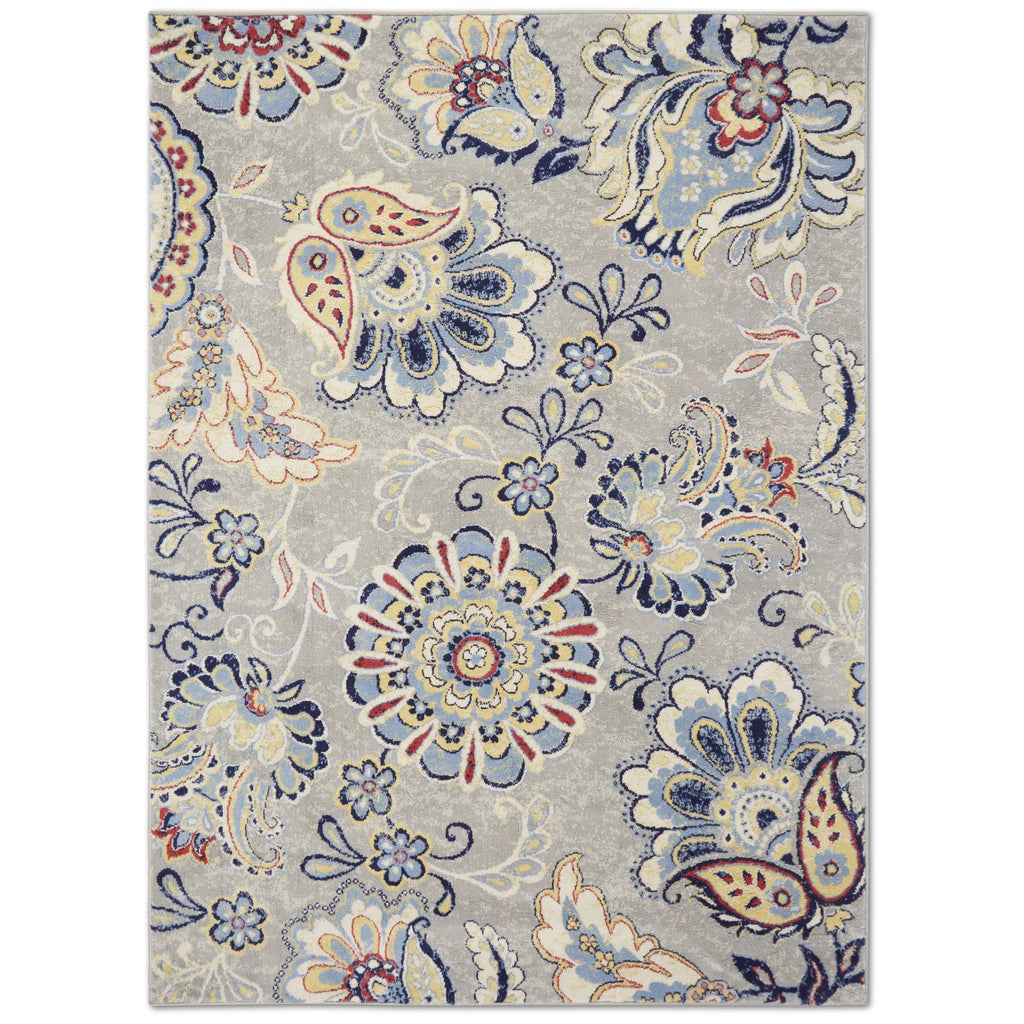 Grey/Red Bohemian Floral Area Rug 5'3"x7'2" R504