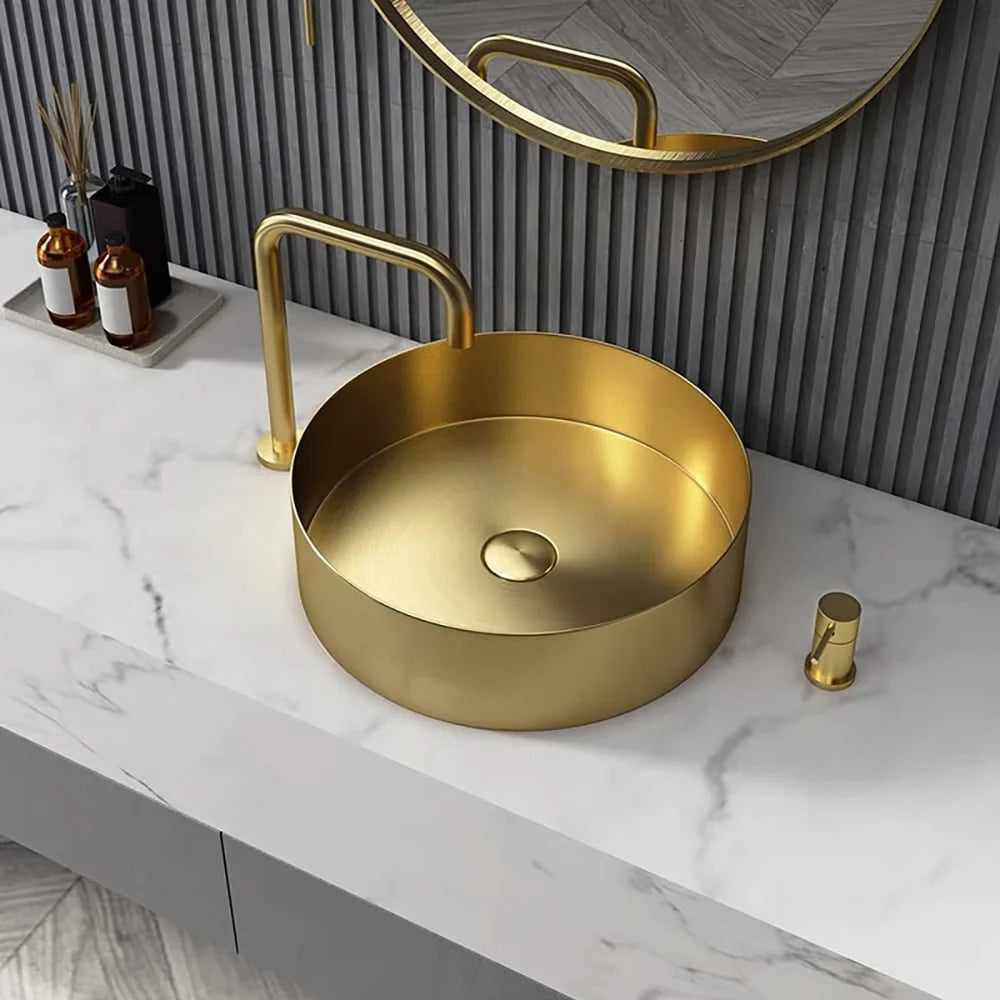 Gold Round Stainless Steel Vessel Sink J70075