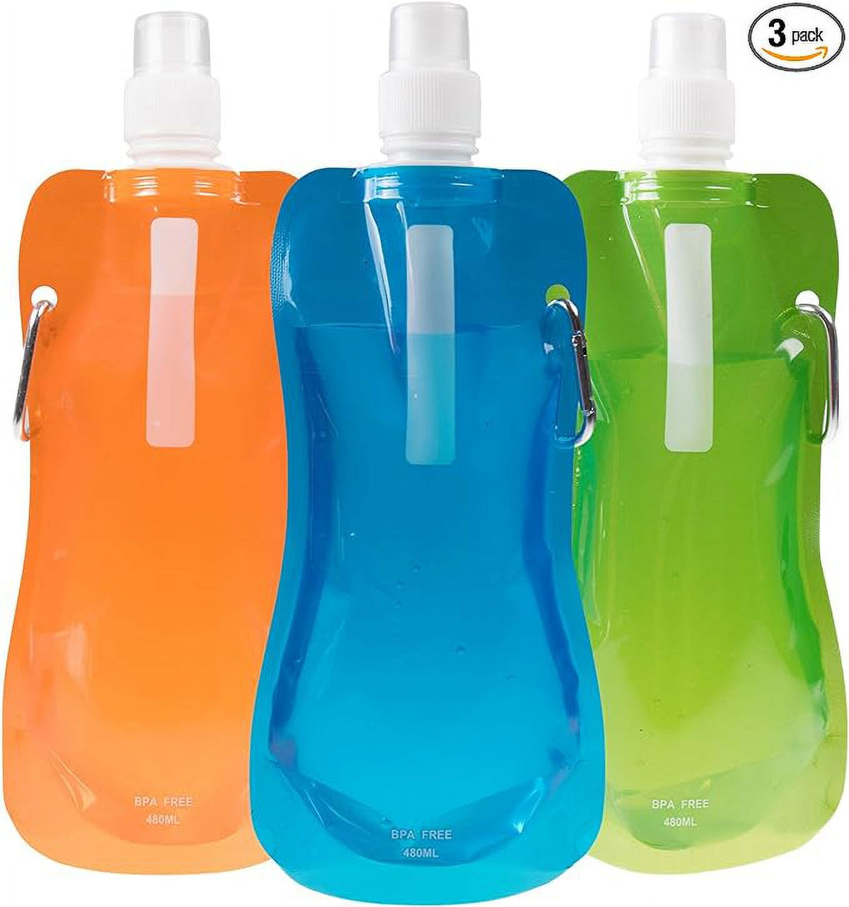 Collapsible Sports Water Bottle 3 Pack, 480 mL, Blue, Orange, and Green T535150