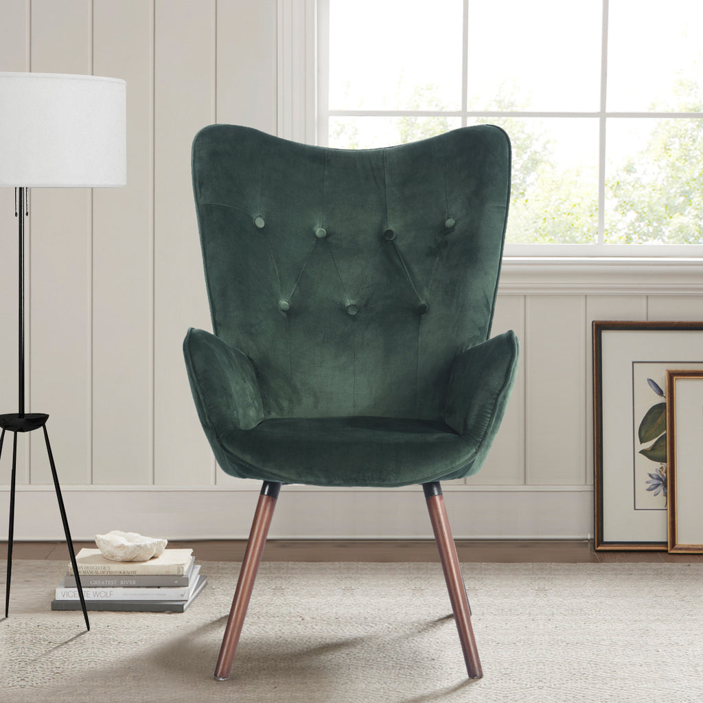 Green Velvet Wingback Accent Chair with Tufted Backrest H134054