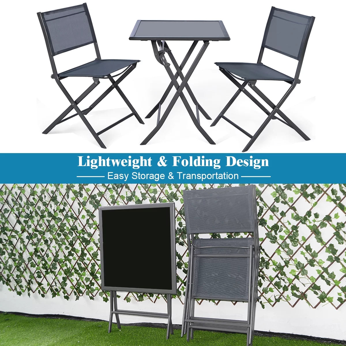 3 Pc Folding Bistro Set Outdoor Patio Furniture X2271