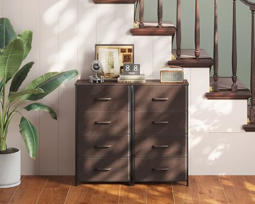 Dark Grey 4 Drawer Fabric Dresser with Wood Top F550