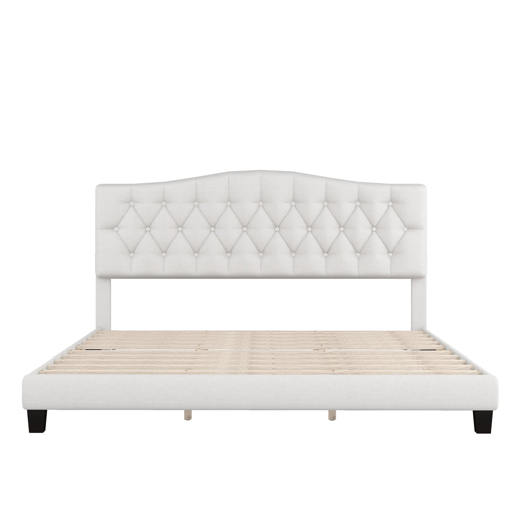 Beige Fabric Upholstered King Platform Bed with Headboard S66168