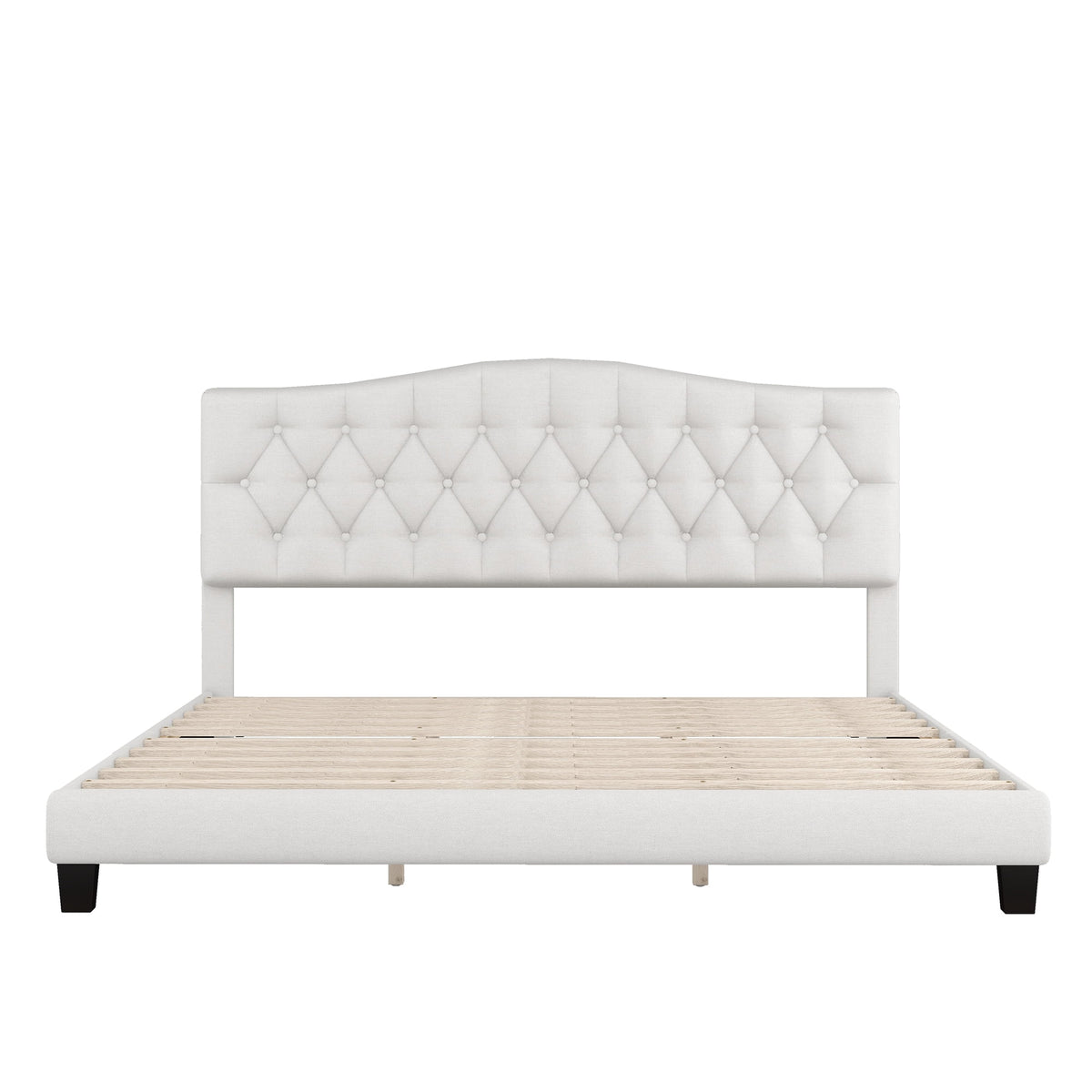 Beige Fabric Upholstered King Platform Bed with Headboard S66168