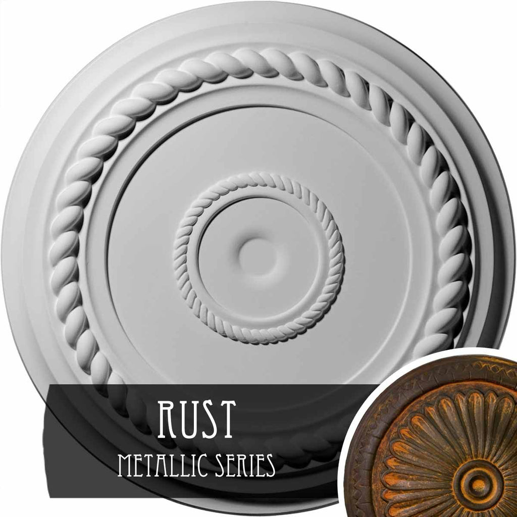19 5/8x22OD x 1 1/2x22P Rope Ceiling Medallion, Hand-Painted Rust I373967