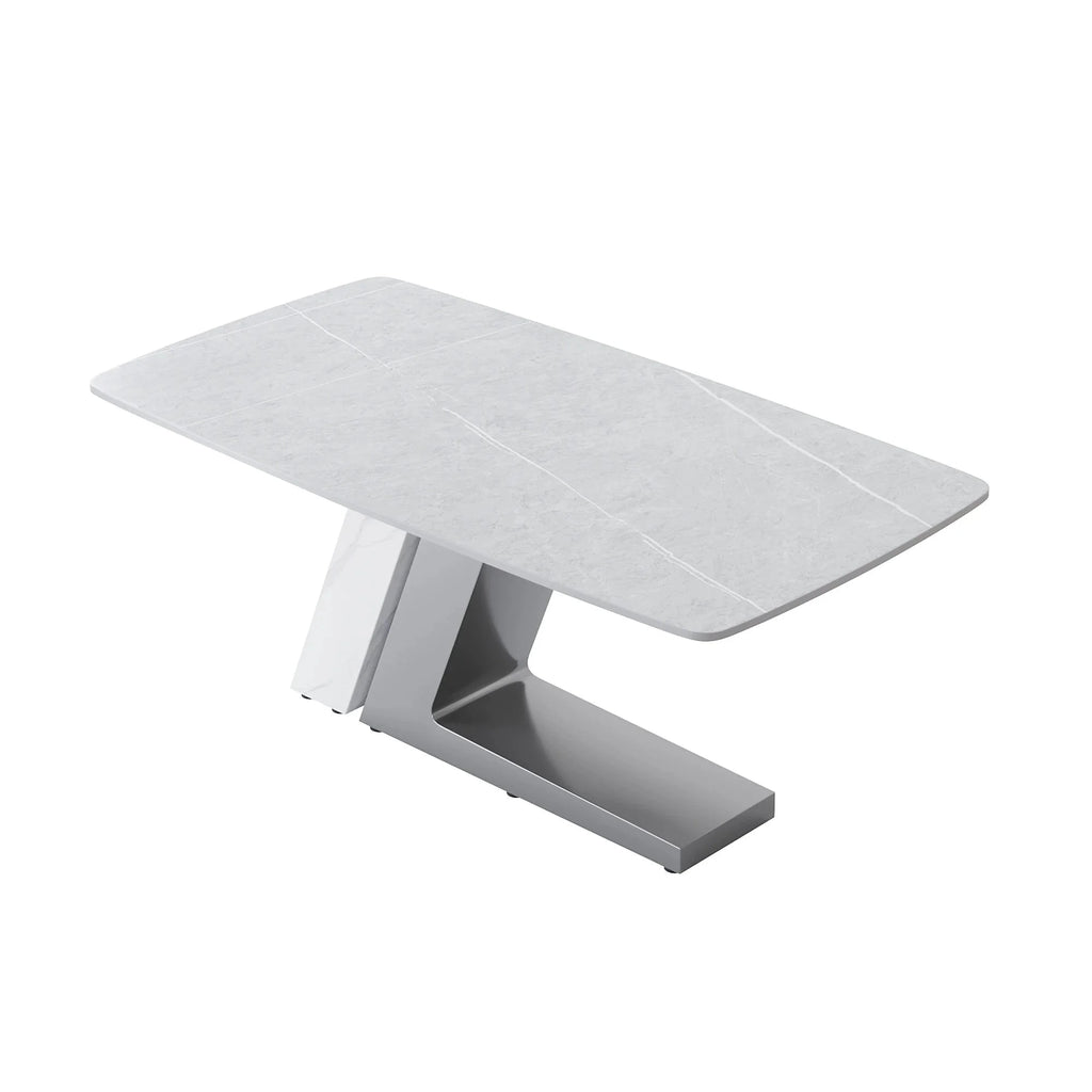 Black Dining Table with Sintered Stone Rectangle Tabletop O554