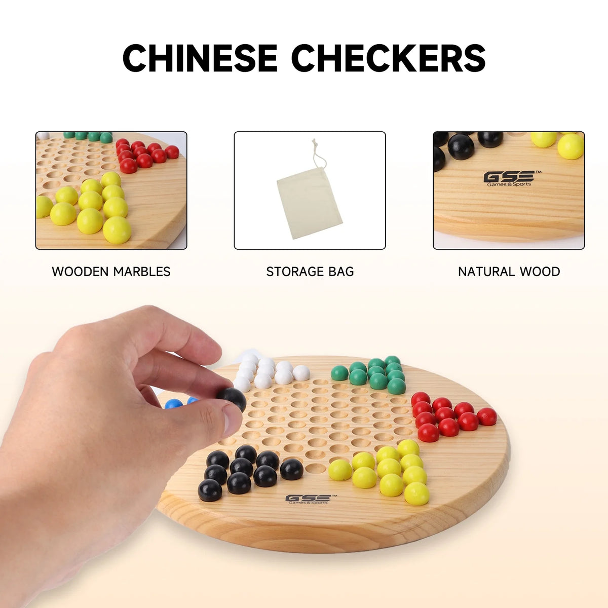 11.5" Wooden Chinese Checker Board Game with 66 Wood Marbles P914