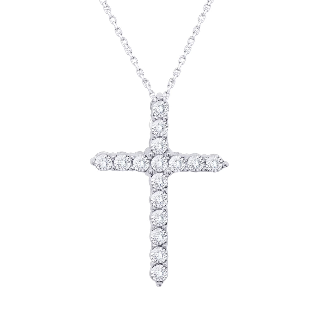 18K White Gold Over Silver Diamond Cross Pendant Necklace R862