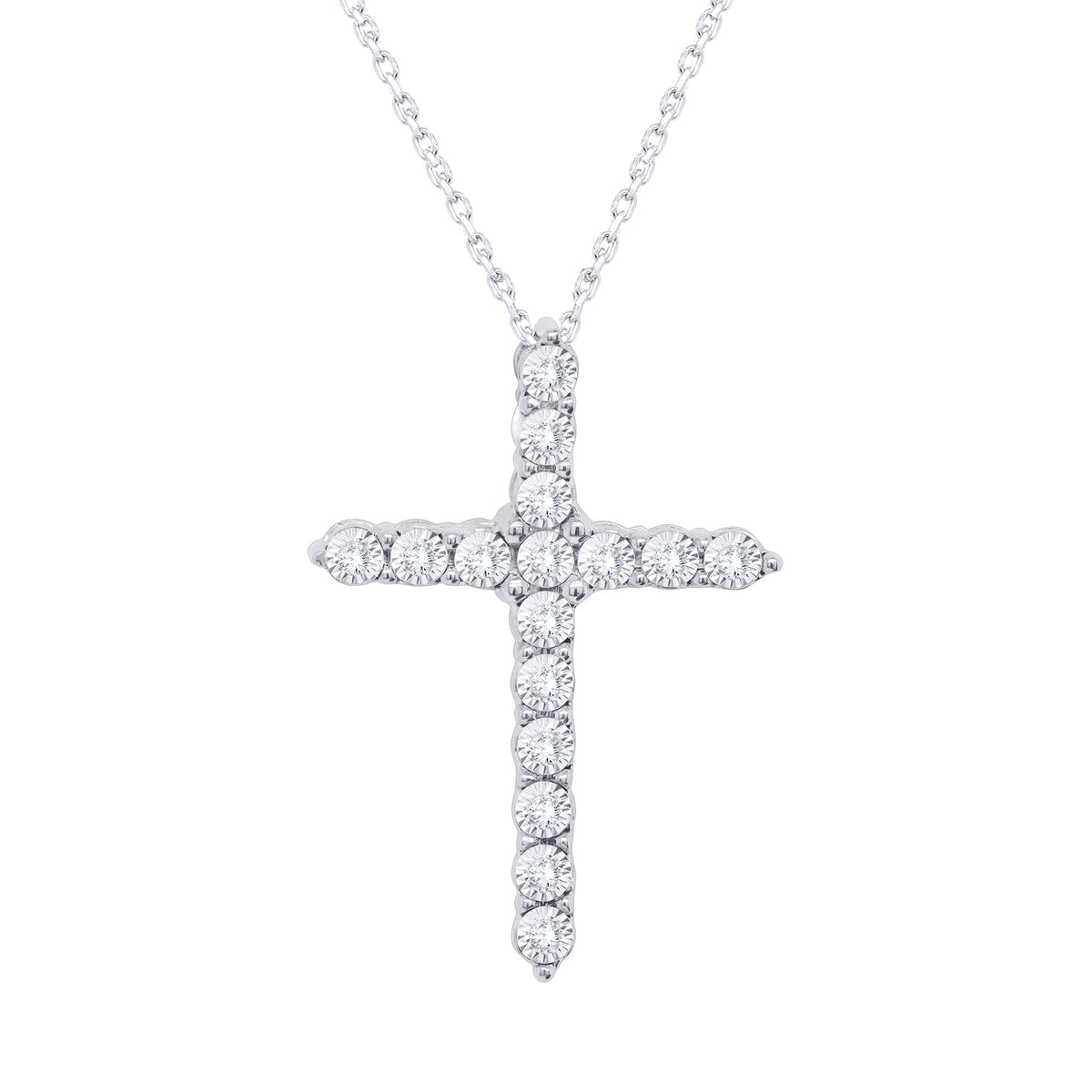 18K White Gold Over Silver Diamond Cross Pendant Necklace R862