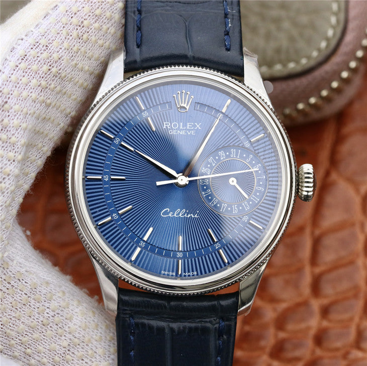 Silver Blue Dial Blue Leather Strap 39mm E861258