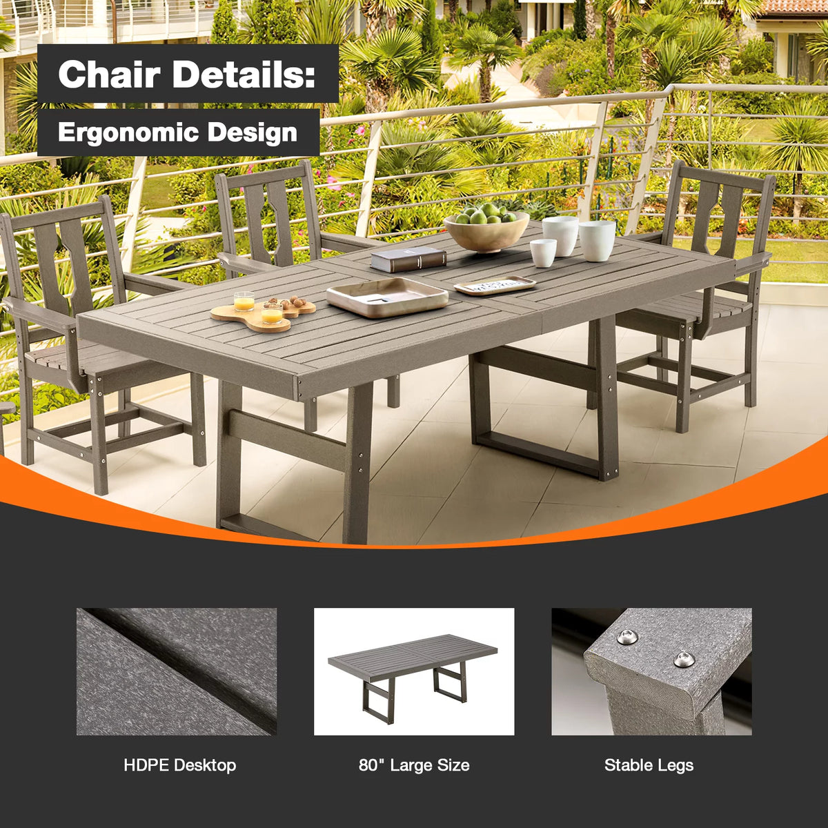5 Piece Patio Dining Set with 4 Armchairs Gray G694778